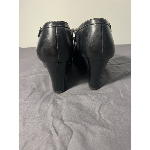 Women's 9 Black Block Dress Heel Booties Square Toe Liz Claiborne Zipper Buckle - Picture 6 of 9